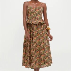 Floral Midi Dress in Green and Red